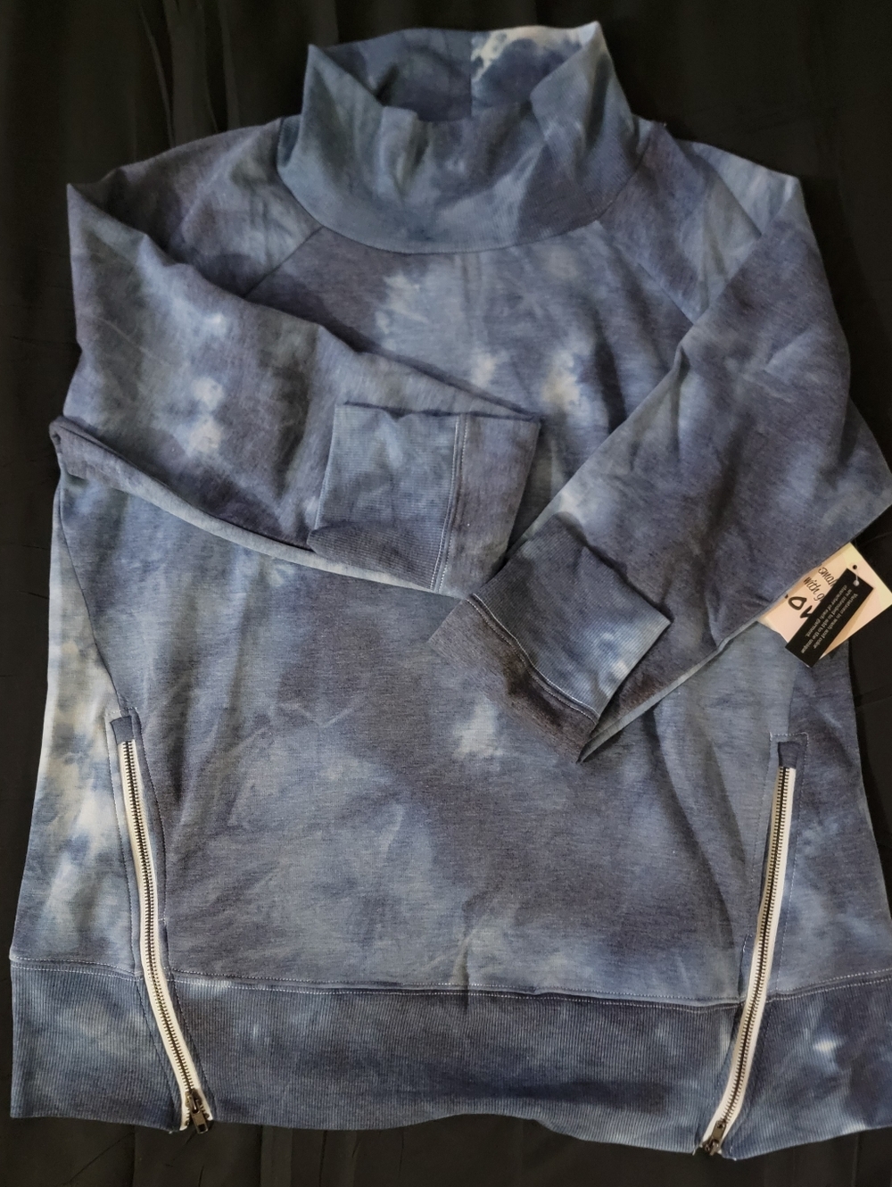 🆕️👕 SWEATSHIRT PROJECT - Cowl Neck Tie Die Sweatshirt, Blue/Wht, Sz XL